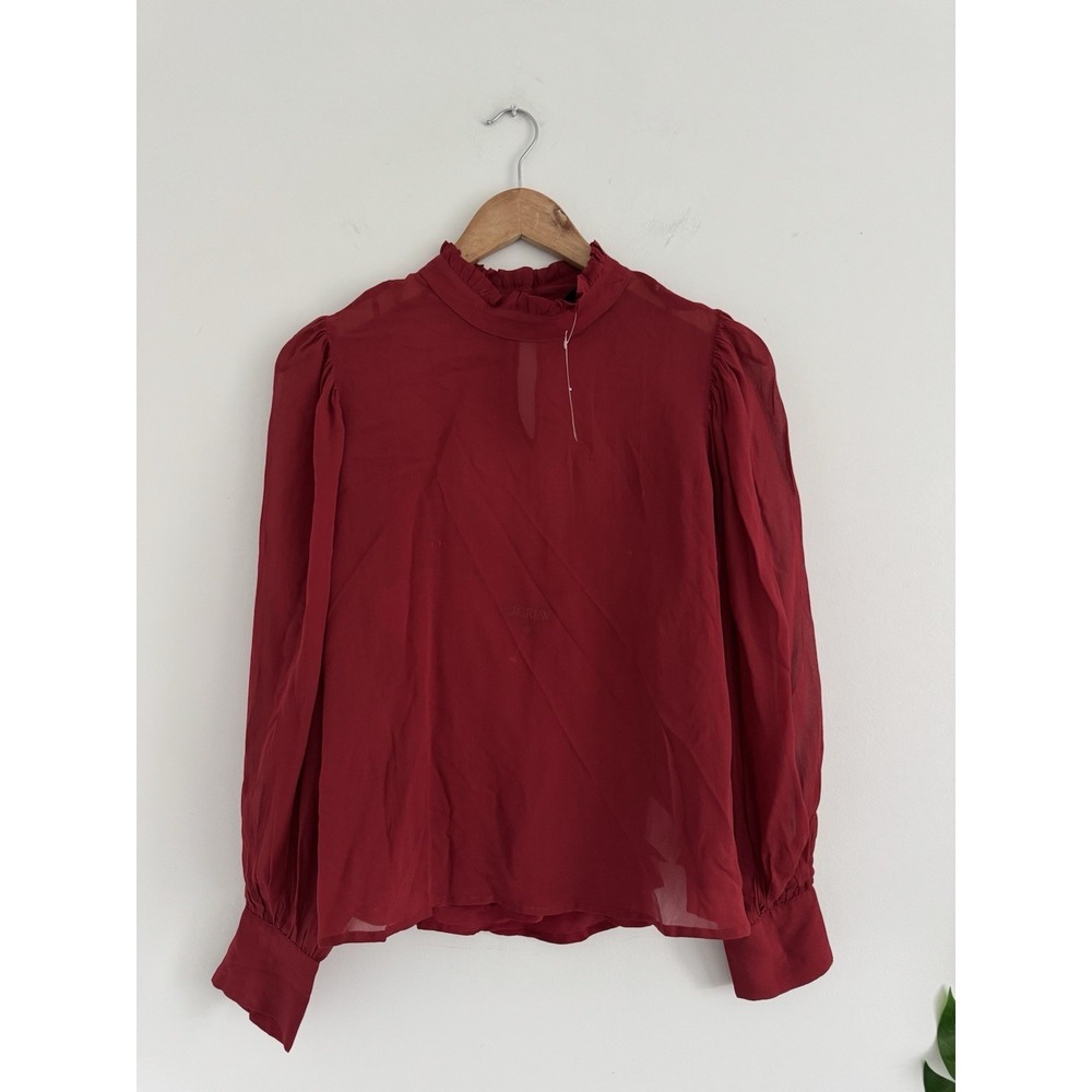 J. Crew Ruffle button-up‎ shirt in crinkle chiffon S